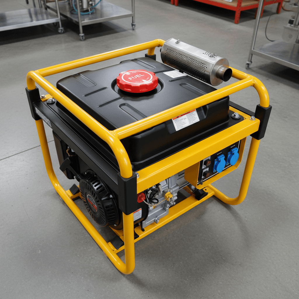 Overhead view of generator fuel cap and exhaust outlet layout