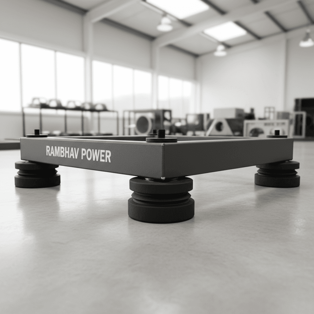 Generator base frame with rubber feet and vibration dampeners